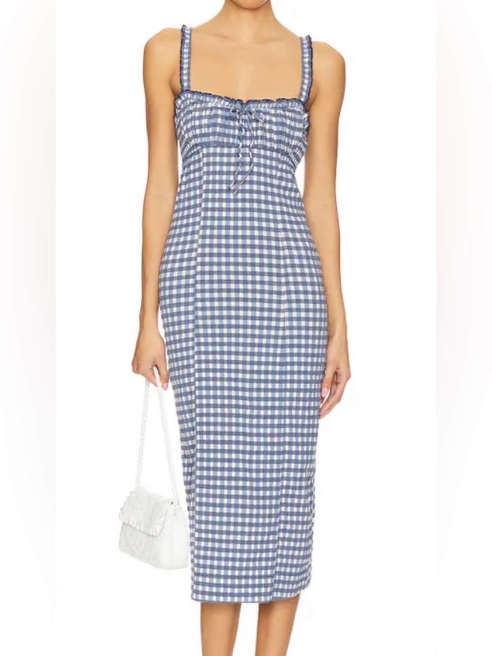 Free People Blue and White Gingham Midi Dress